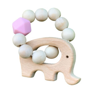 Μασητικό-ξύλινος κρίκος οδοντοφυΐας ροζ ελεφαντακι